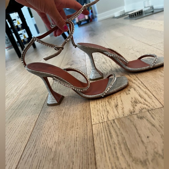 Amina Muaddi silver glitter and rhinestone heeled sandal 38 - Picture 8 of 16